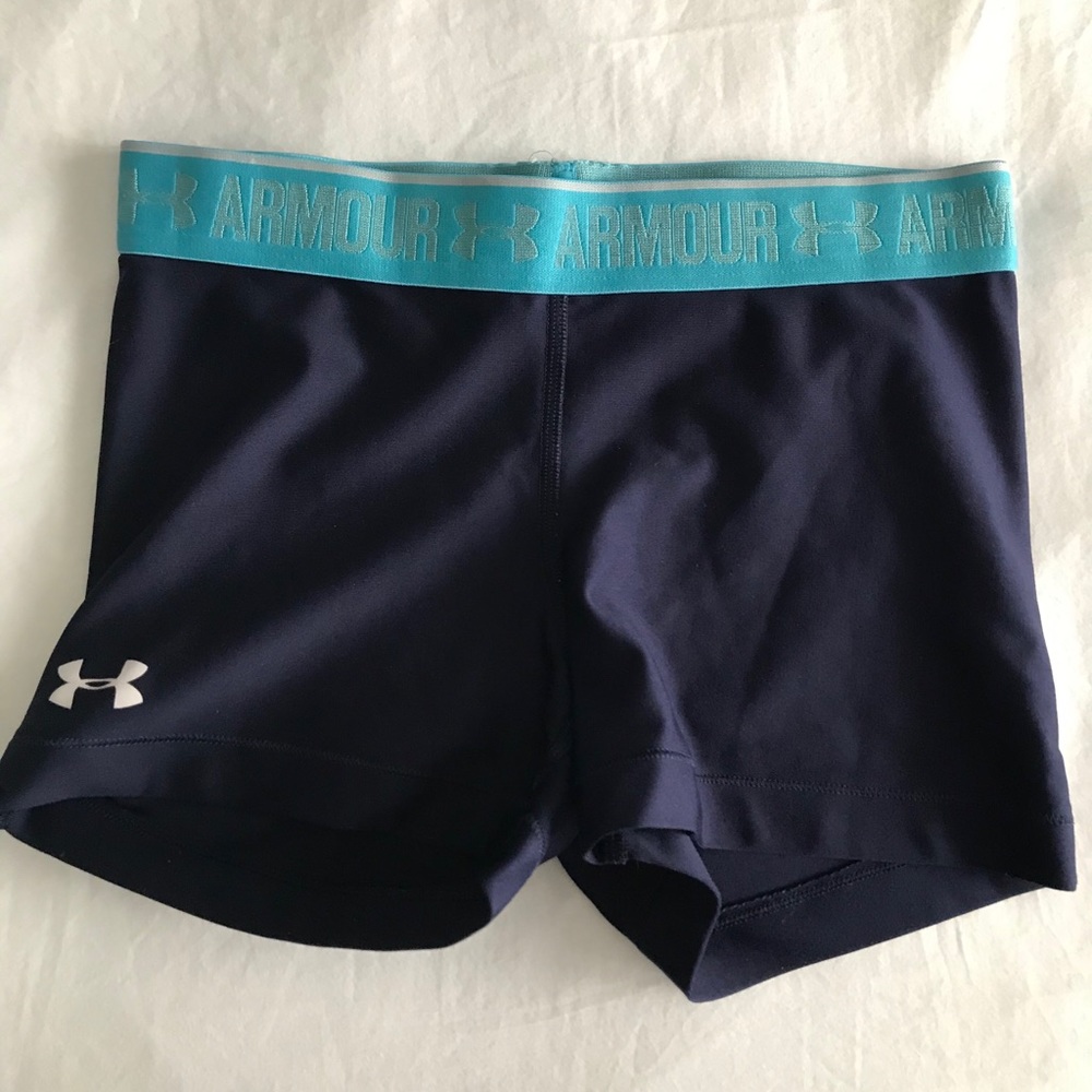 Under Armor Navy Booty Shorts w/ light blue band